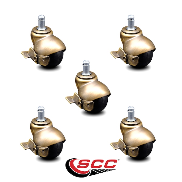 Service Caster 2 Inch Antique Brass Hooded Grip Ring Ball Casters with Brakes SCC, 5PK SCC-GR01S20-POS-WA-SLB-716-5 - main